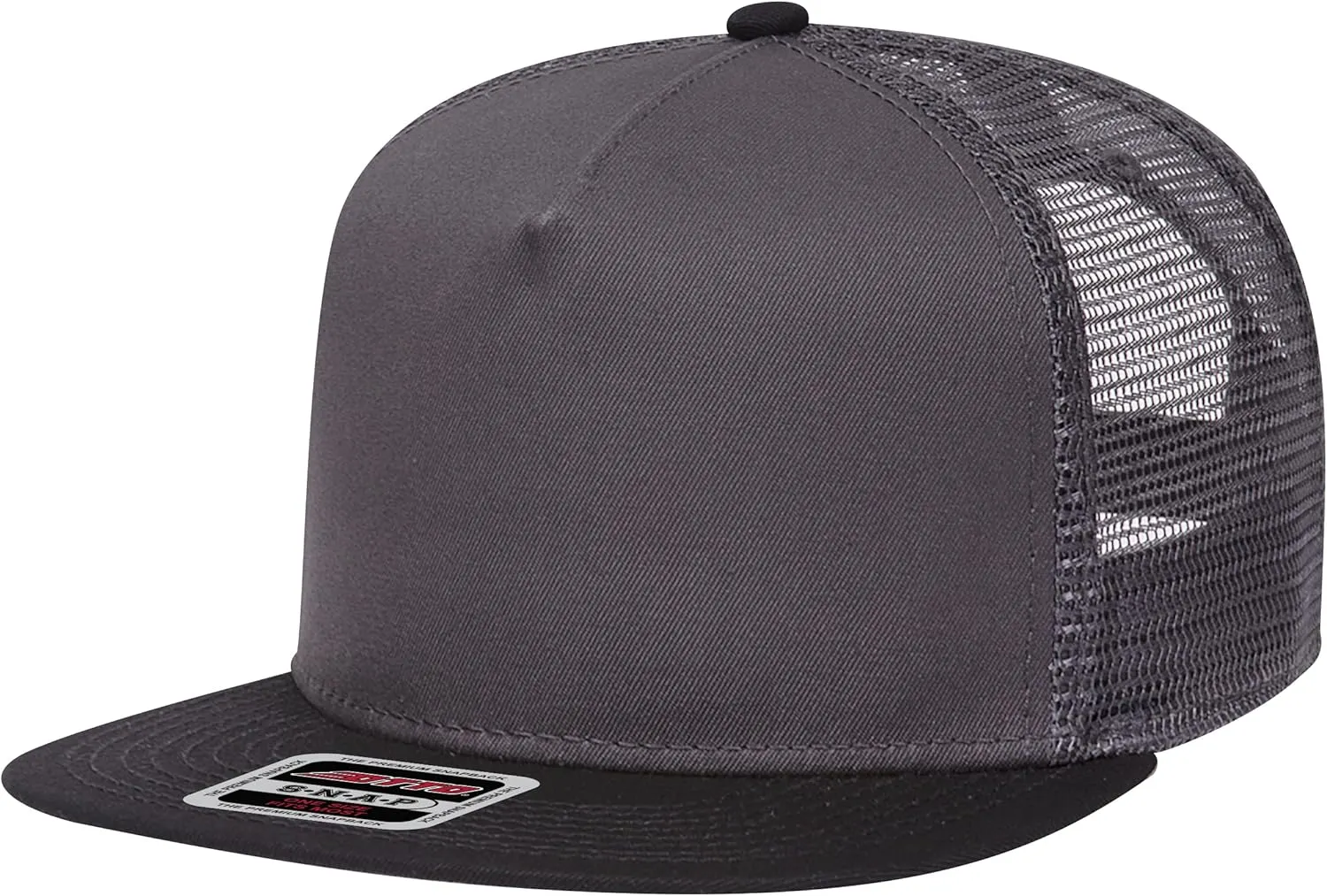 OTTO Round Flat Visor SNAP 5 Panel Mesh Back Trucker Snapback Hat