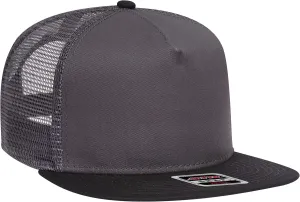 OTTO Round Flat Visor SNAP 5 Panel Mesh Back Trucker Snapback Hat