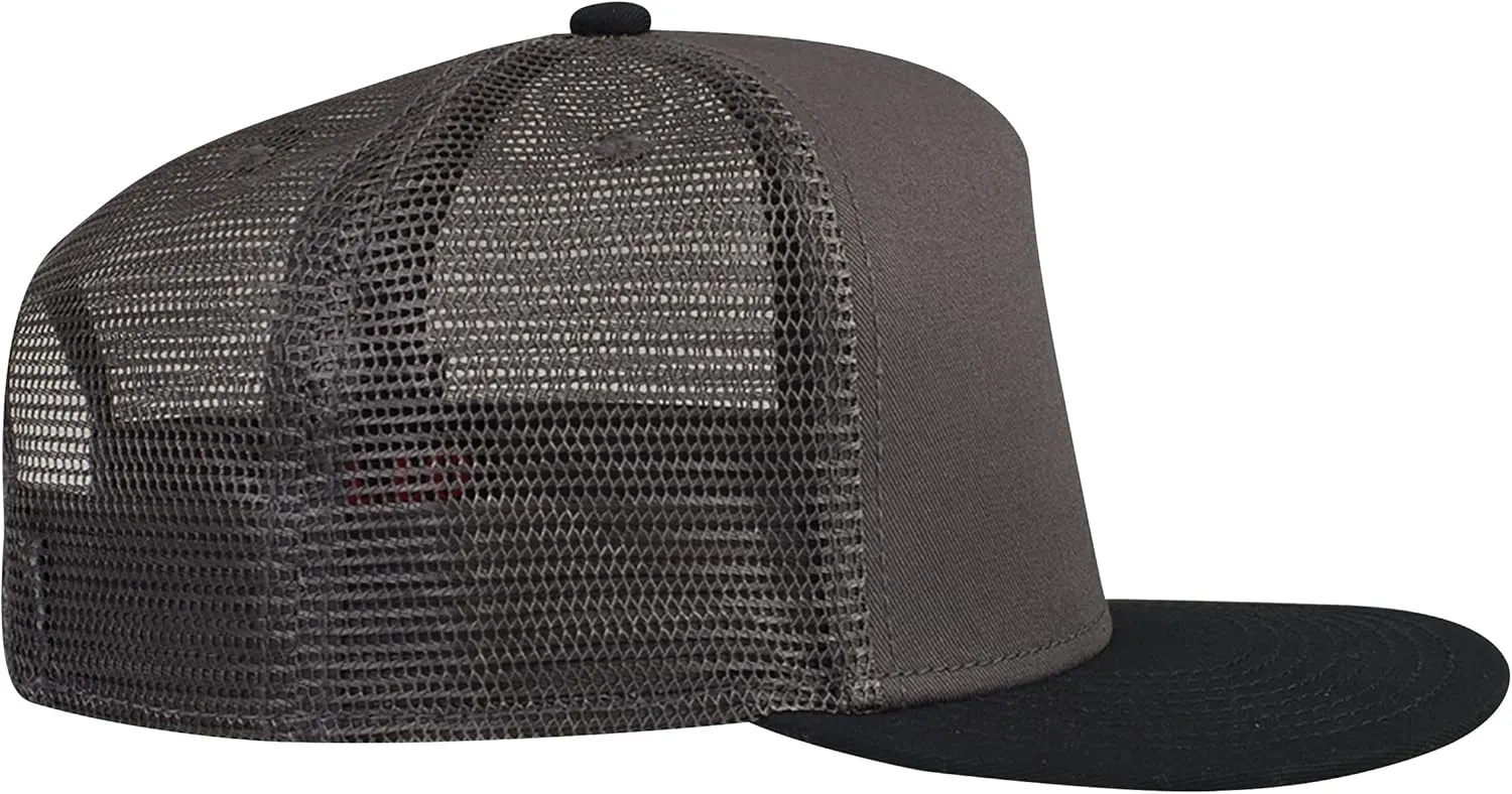 OTTO Round Flat Visor SNAP 5 Panel Mesh Back Trucker Snapback Hat