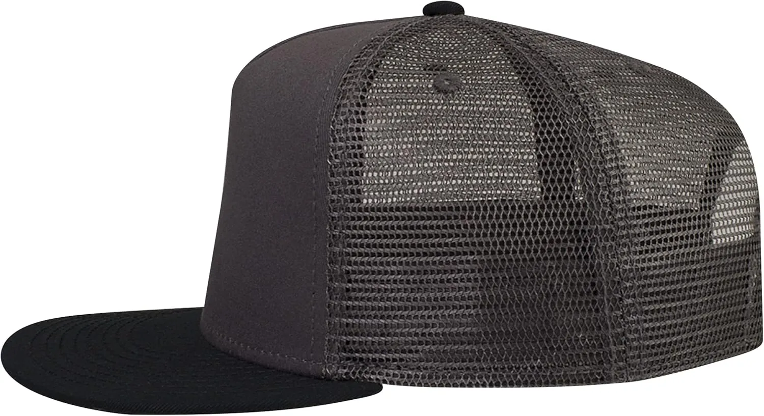 OTTO Round Flat Visor SNAP 5 Panel Mesh Back Trucker Snapback Hat
