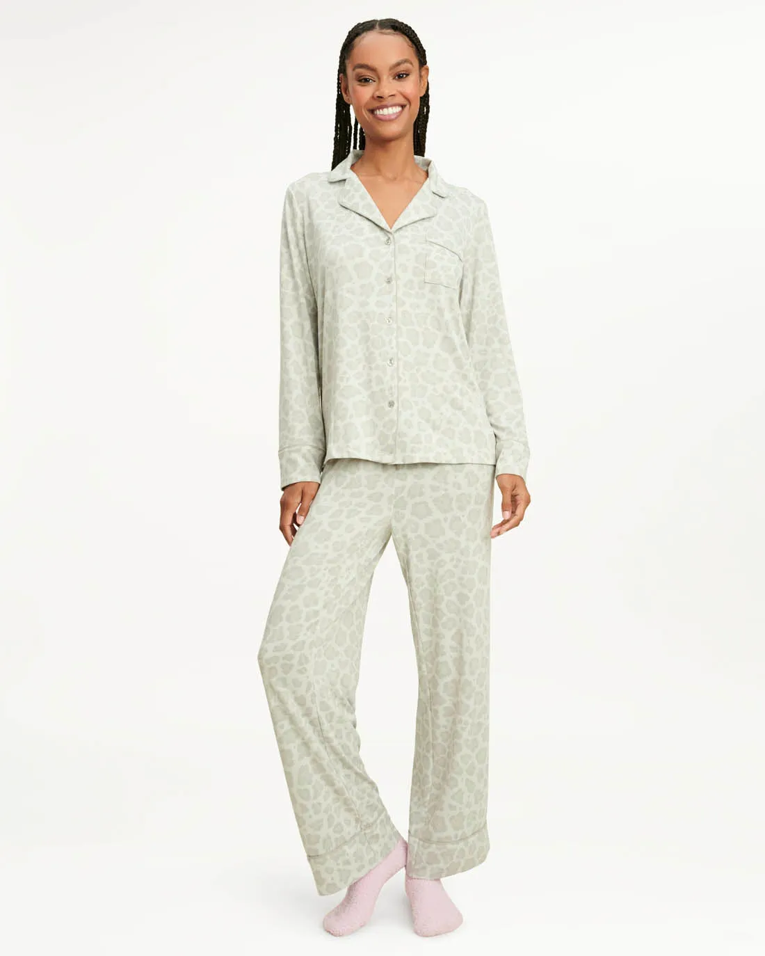 Pillow Soft Long Sleeve PJ Set in Grey Leopard