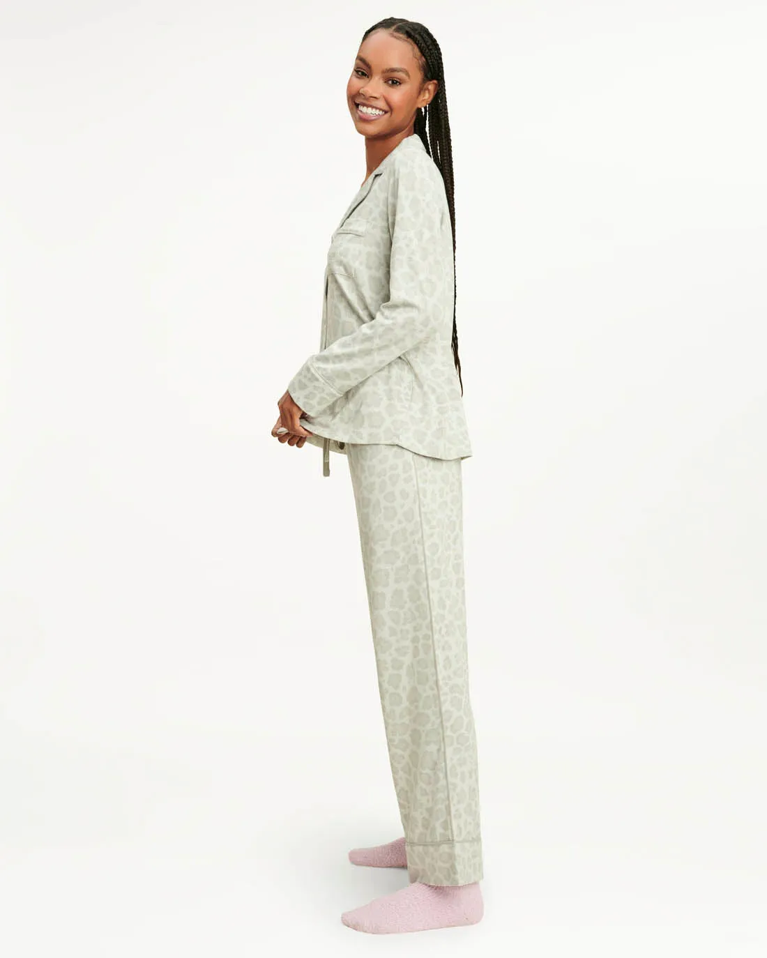 Pillow Soft Long Sleeve PJ Set in Grey Leopard