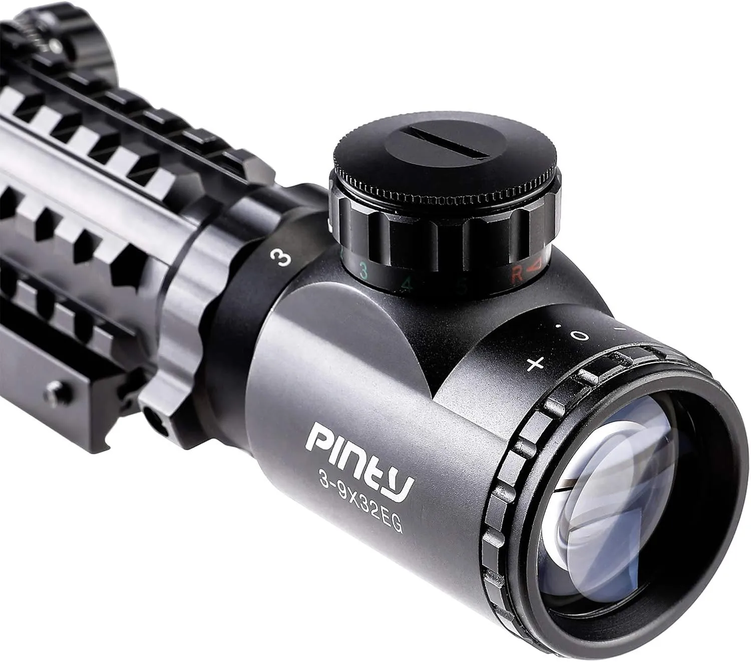 PINTY Rifle Scope Red Dot Laser Combo - 4in1 Gun Set: 3-9x32 Illuminated Hunting Scope, Green or Red Dot, Red Laser Sight, Pic Riser Mount - Tactical