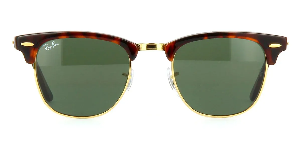 RAY-BAN Clubmaster Classic Sunglasses - Polished Tortoise On Gold - Crystal Green Lens
