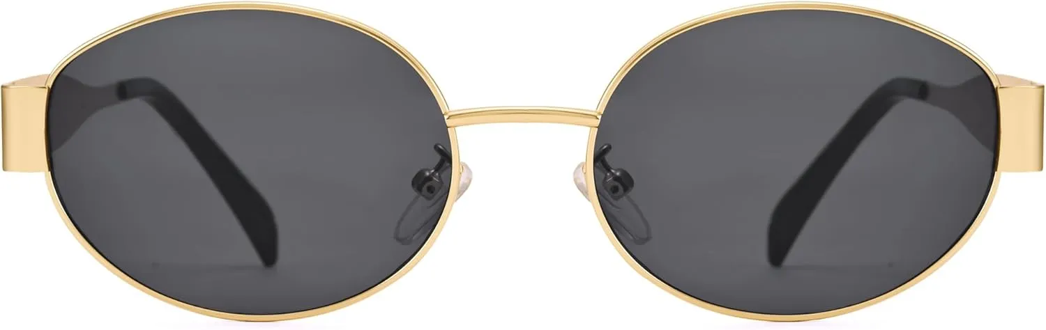 Retro Oval Sunglasses for Women Men - Trendy Gold Sun Glasses - Fashion Metal Frame Shades