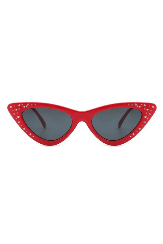 Rhinestone Cat Eye Sunglasses - Red