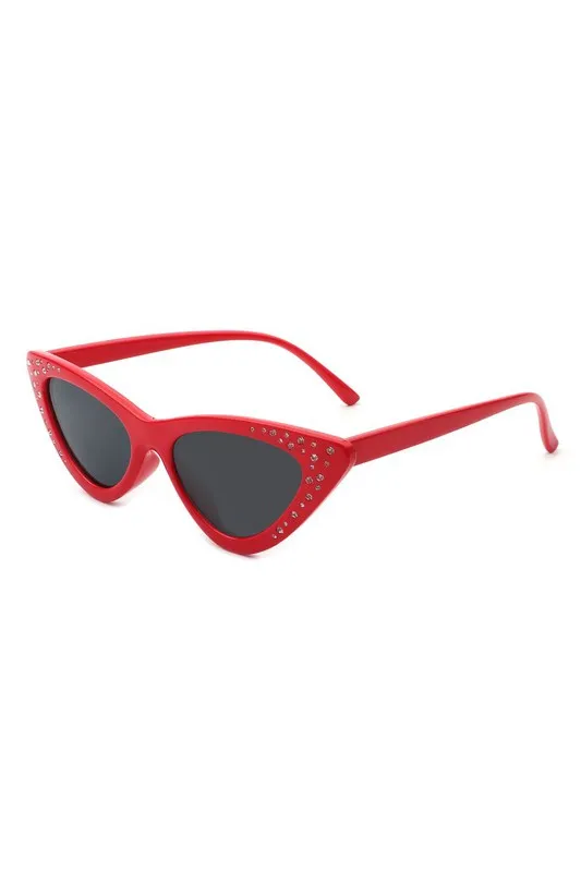 Rhinestone Cat Eye Sunglasses - Red