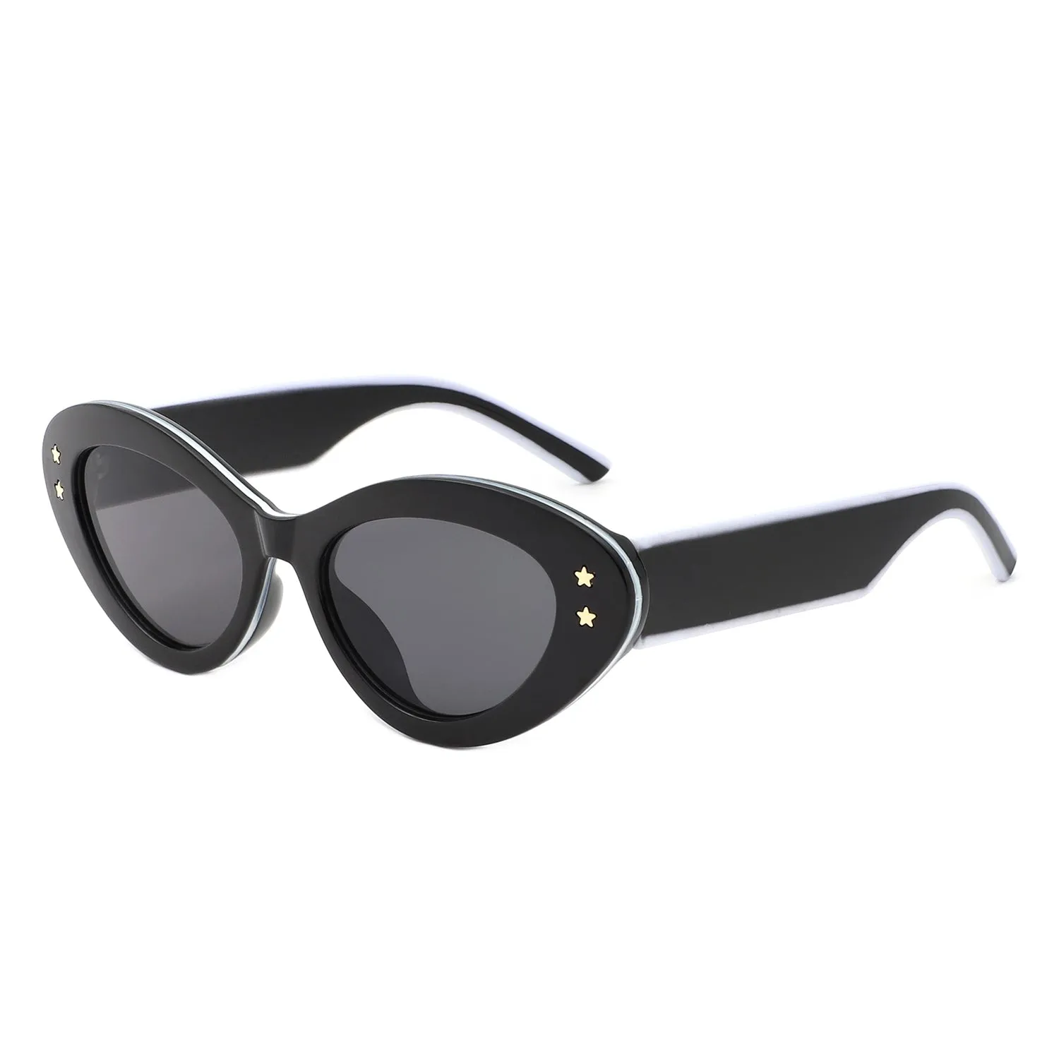 Rounded Cat Eye Sunglasses in Black & White
