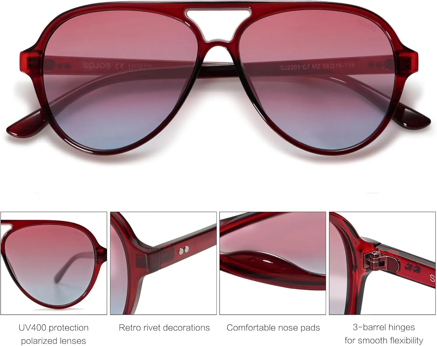 SOJOS Classic Polarized Aviator Sunglasses for Women Men, Retro Trendy Aviators Shades SJ2201