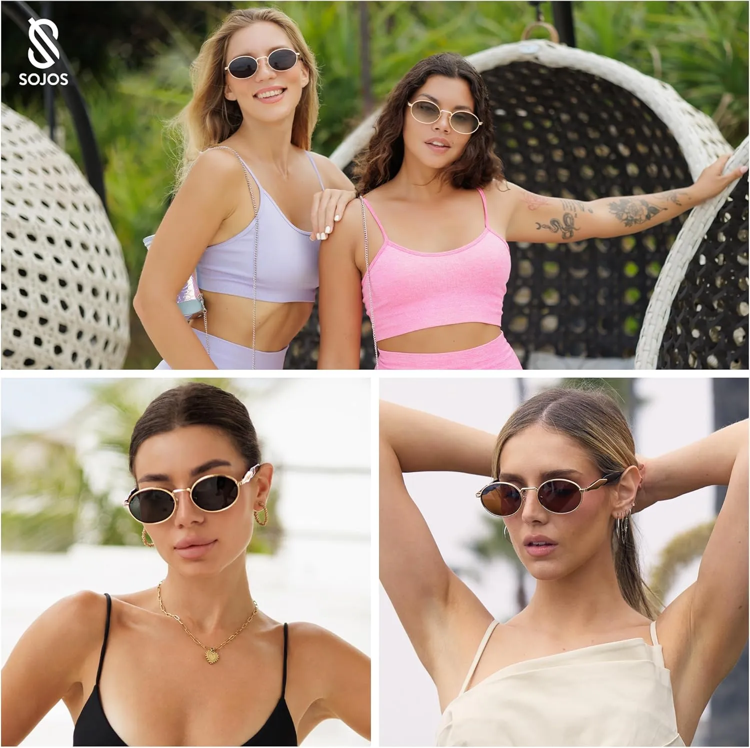 SOJOS Retro Oval Sunglasses for Women Men Trendy Sun Glasses Designer Inspired Classic Shades UV400 Protection SJ1224