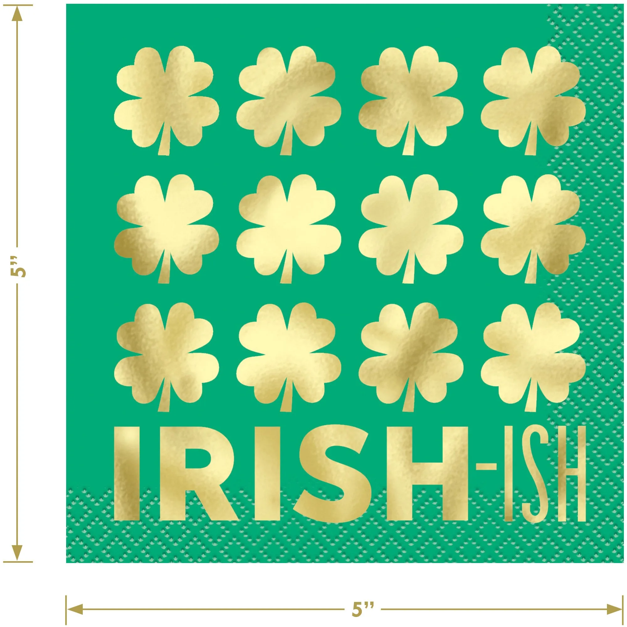 St. Patrick's Day Party Charming Green & Gold Shamrock-Shaped 8 Inch Paper Plates and Irish-ish Beverage Napkins (Serves 16)