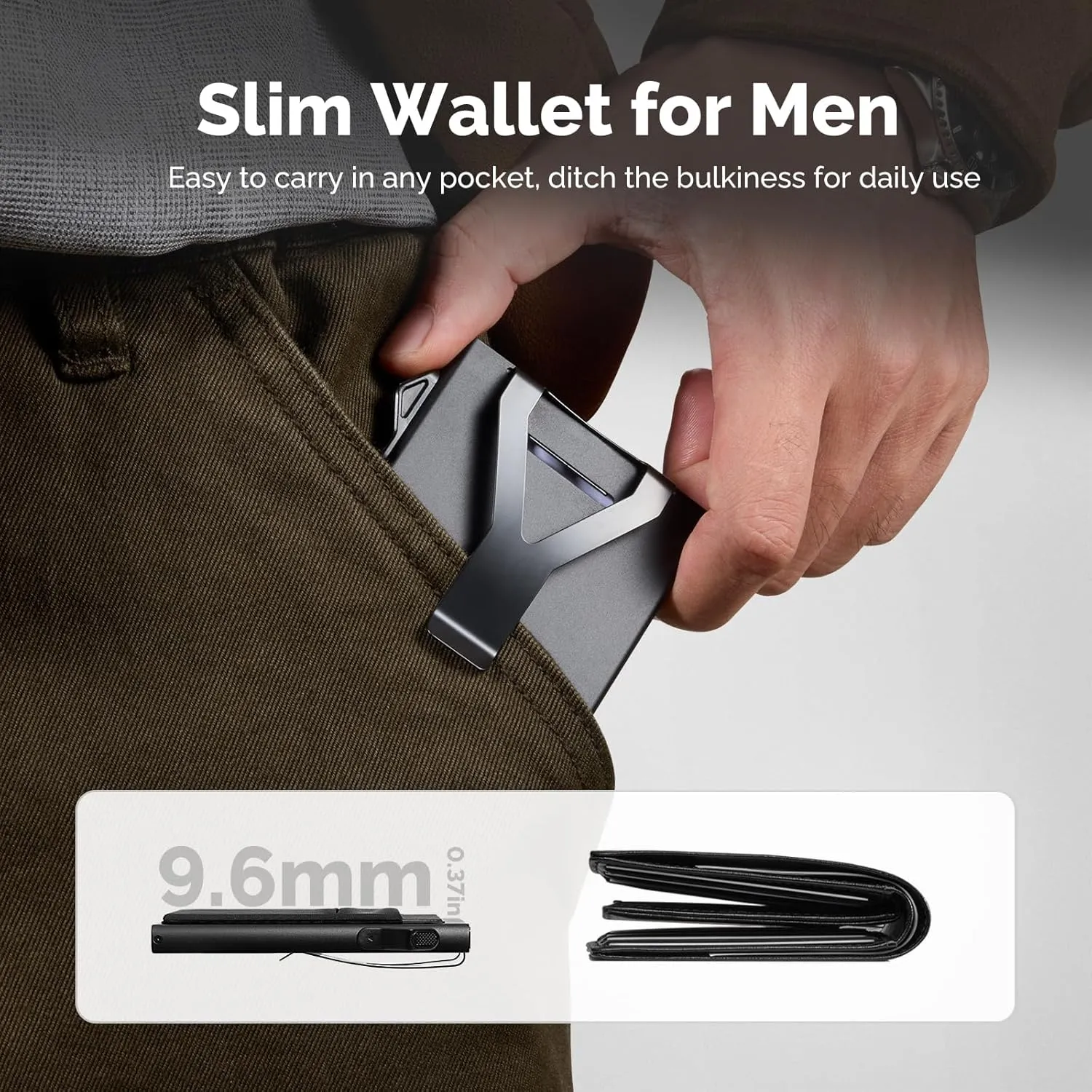 YESIIW Wallet for Men, Minimalist Wallet for Men with Money Clip, Slim Card Holder Mens Wallets RFID Blocking, Pop Up Metal Wallet Credit Card Case for Cash and Coins, Black