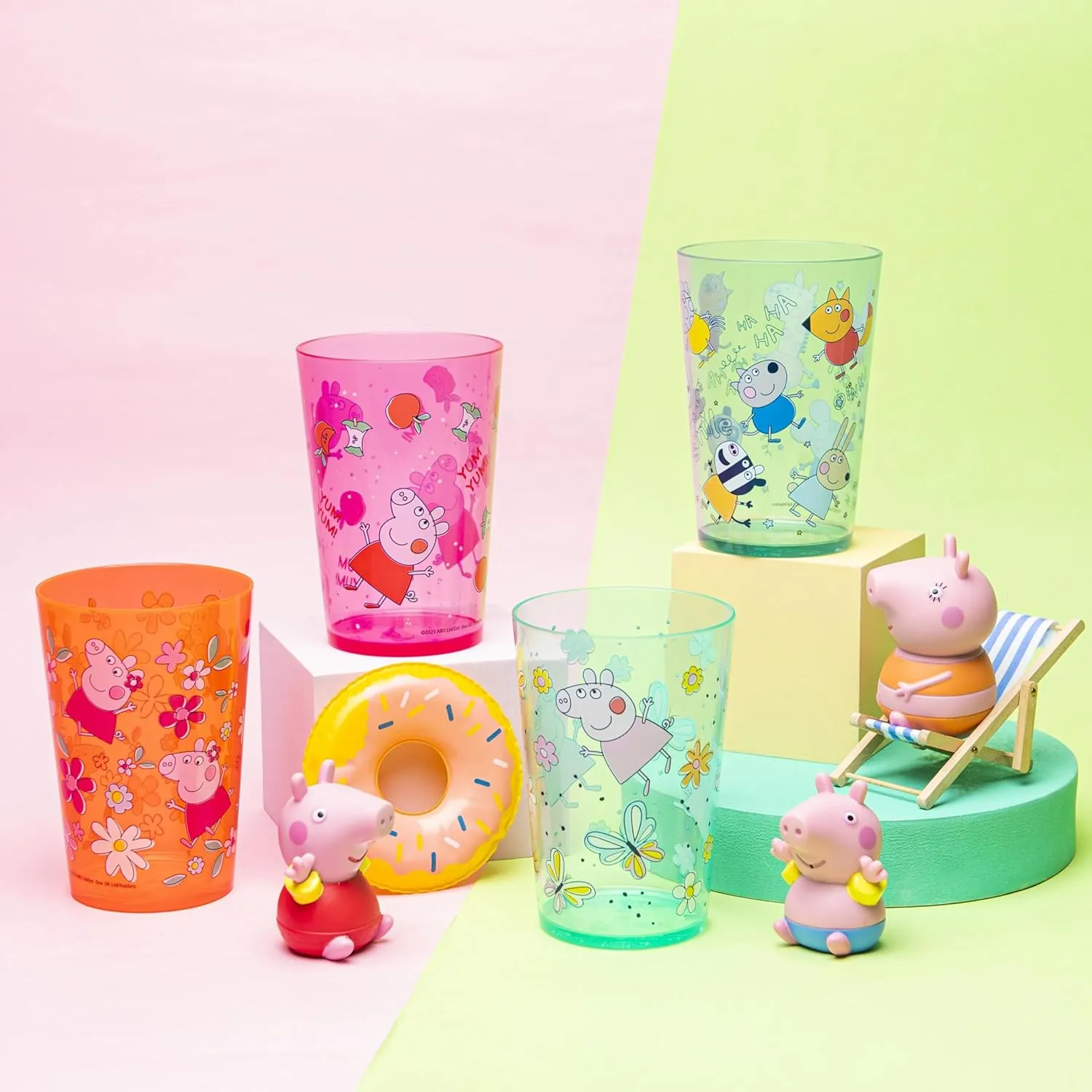 Zak Designs Peppa Pig Nesting Tumbler Set for At Home, 14.5oz Non-BPA Plastic Cups, 4-Pack (Peppa Pig and Friends)