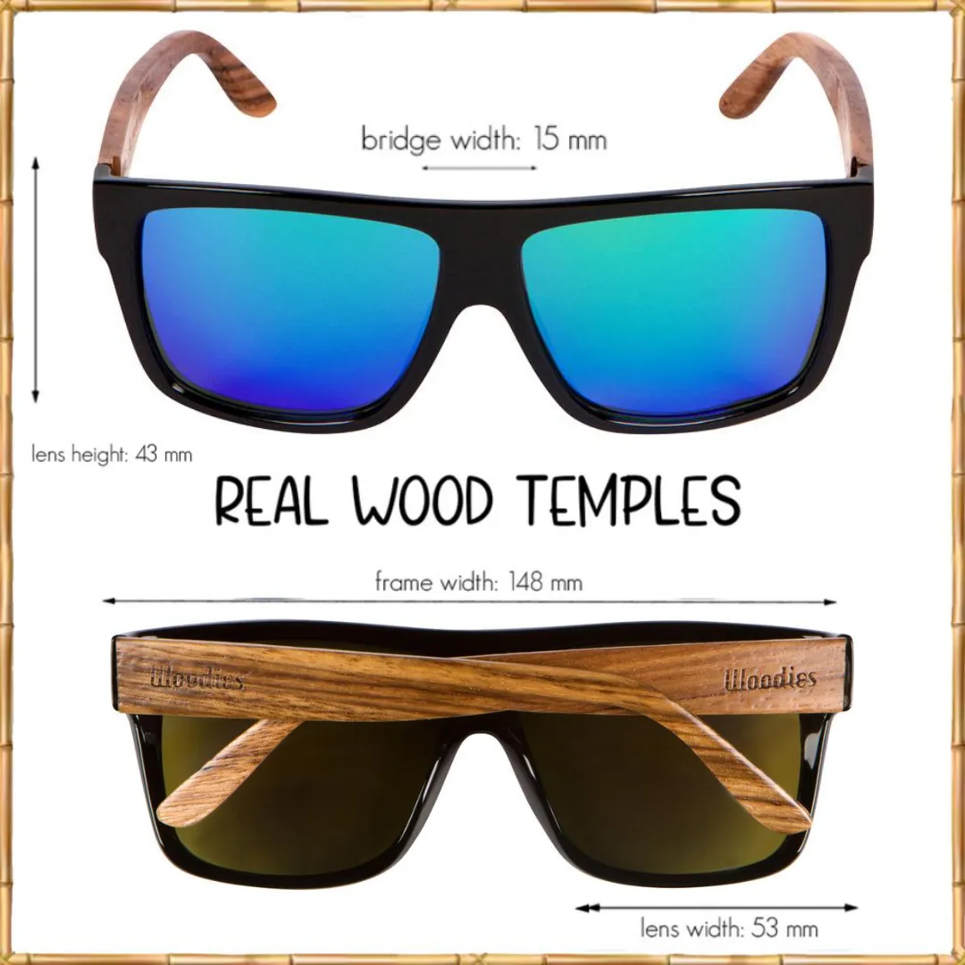 Zebra Wood Wrap Sunglasses with Green Polarized Lenses