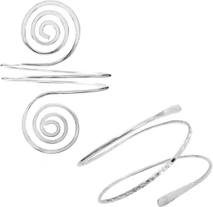 ZMANYIJEW 2Pcs Upper Arm Bracelet Cuff Bangle Minimalist Gold Metal Coil Arm Cuff Bracelets for Women Irregular Wave Chunky Cuffs Bangle Armband Statement Party Jewelry
